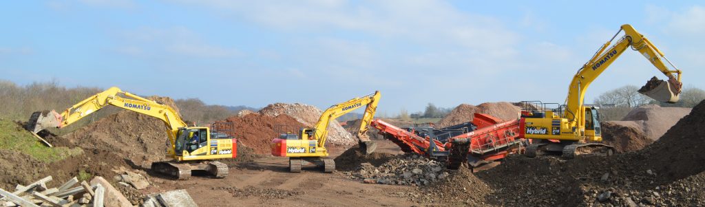 Tom Prichards Hybrid Komatsu excavator reycling waste